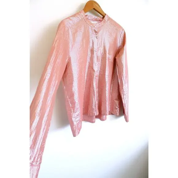 XIRENA Graycen Shimmer Lurex Cotton Button Down Shirt Top Garmentory L $225 - Picture 2 of 11